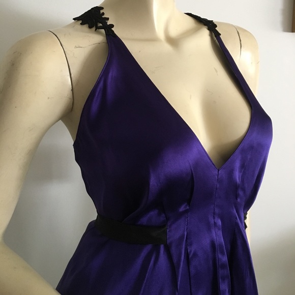 Dark Purple Silk flared tank with black crochet racerback - Picture 4 of 6